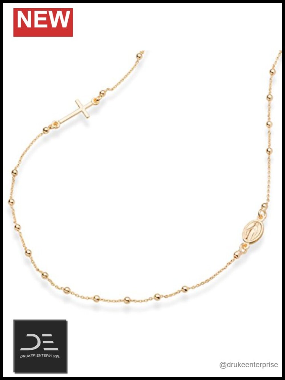 18K Gold Plated Sterling Silver Rosary Cross Necklace Dainty Chain for Women
